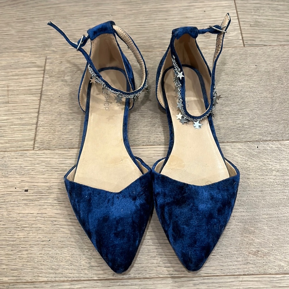 Topshop flat slip on shoes women blue star chain